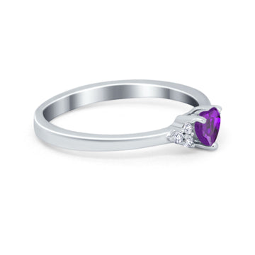Engagement Heart Promise Ring Round Simulated Amethyst CZ 925 Sterling Silver